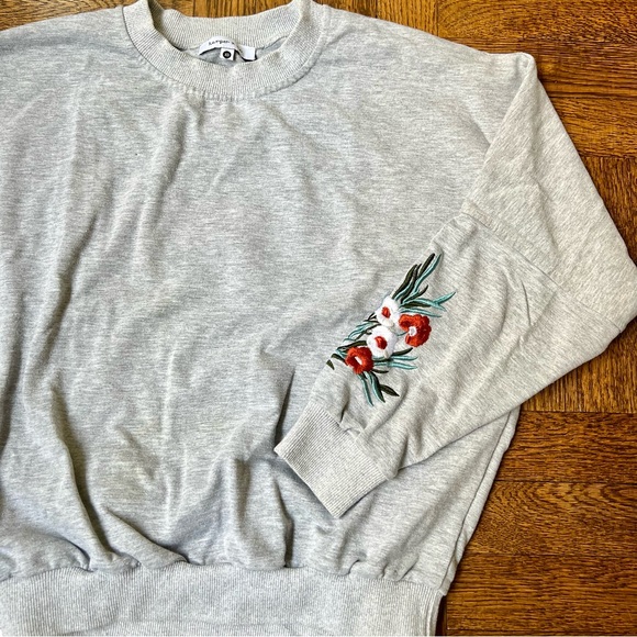 Grey Sweatshirt with Embroidered Sleeves - Picture 2 of 3